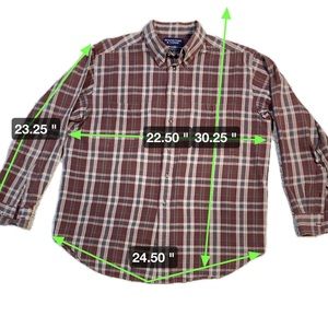 Roundtree York men’s button flannel size L. Brown plaid. RN 583909
